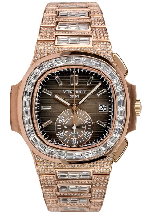 patek philippe nautilus rose gold baguette diamond|patek philippe full diamond.